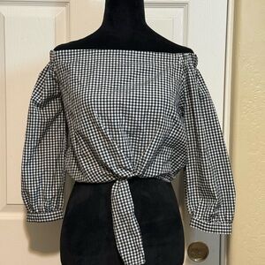 Active USA Black and White Checkered Off-Shoulder Blouse